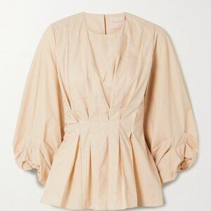 ROKSANDA  Thea Pleated Coated-cotton Peplum Blouse In Pearl 12